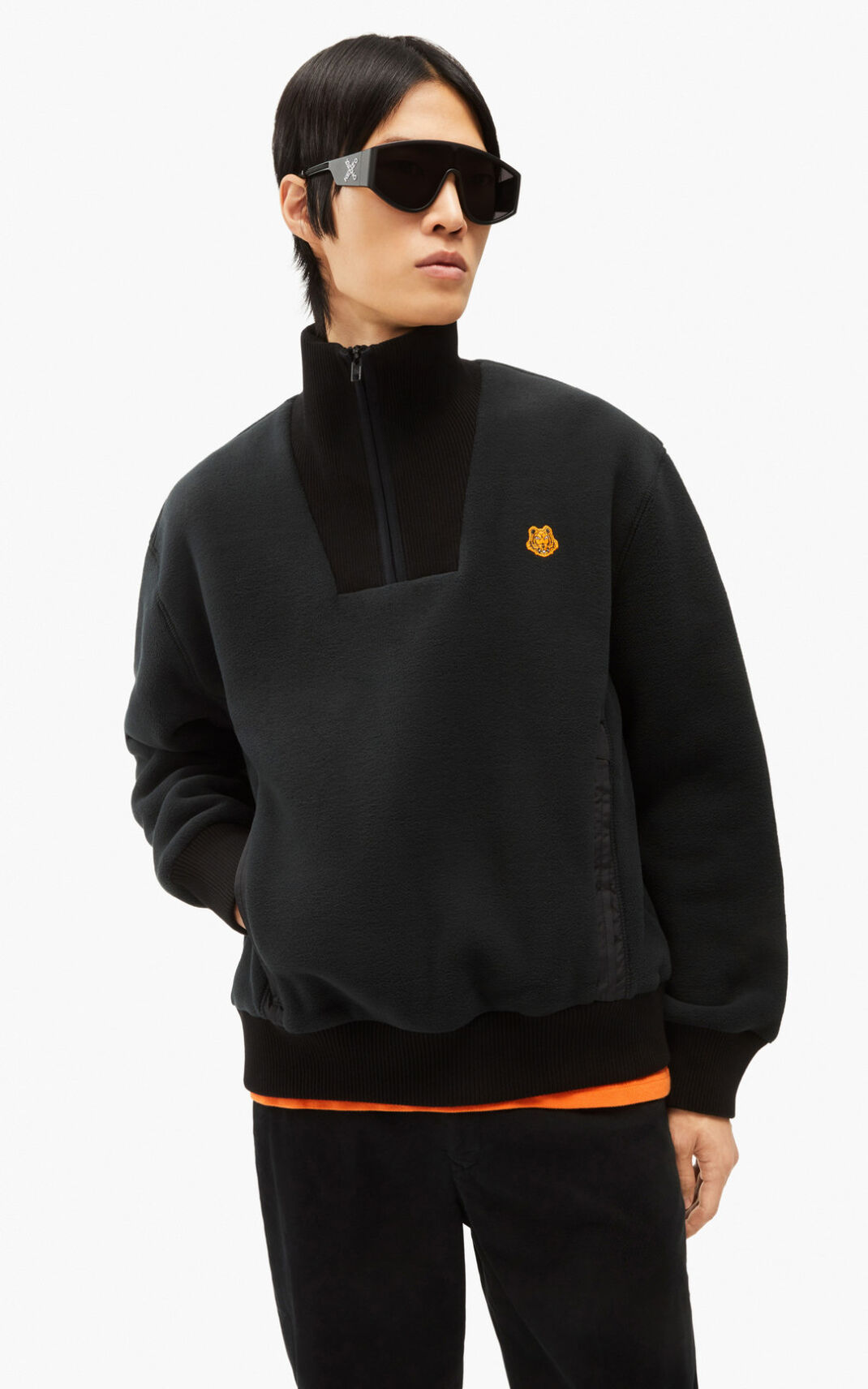 Kenzo Tiger Crest fleece Sweatshirt Black For Mens 9346LYUMI